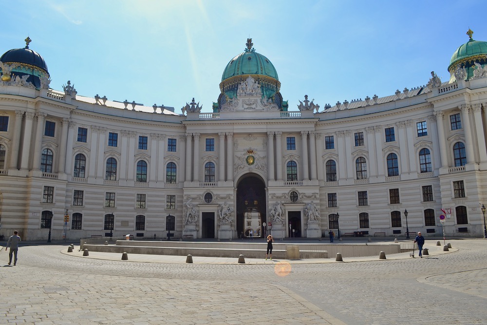 The entrance at the Imperial Palace Hofburg, the Michaelertrakt, was built according to the plans from baroque architect Joseph Emanuel Fischer von Erlach.