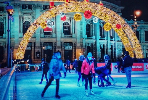 People skating at Ice World at Vienna City Hall Squere