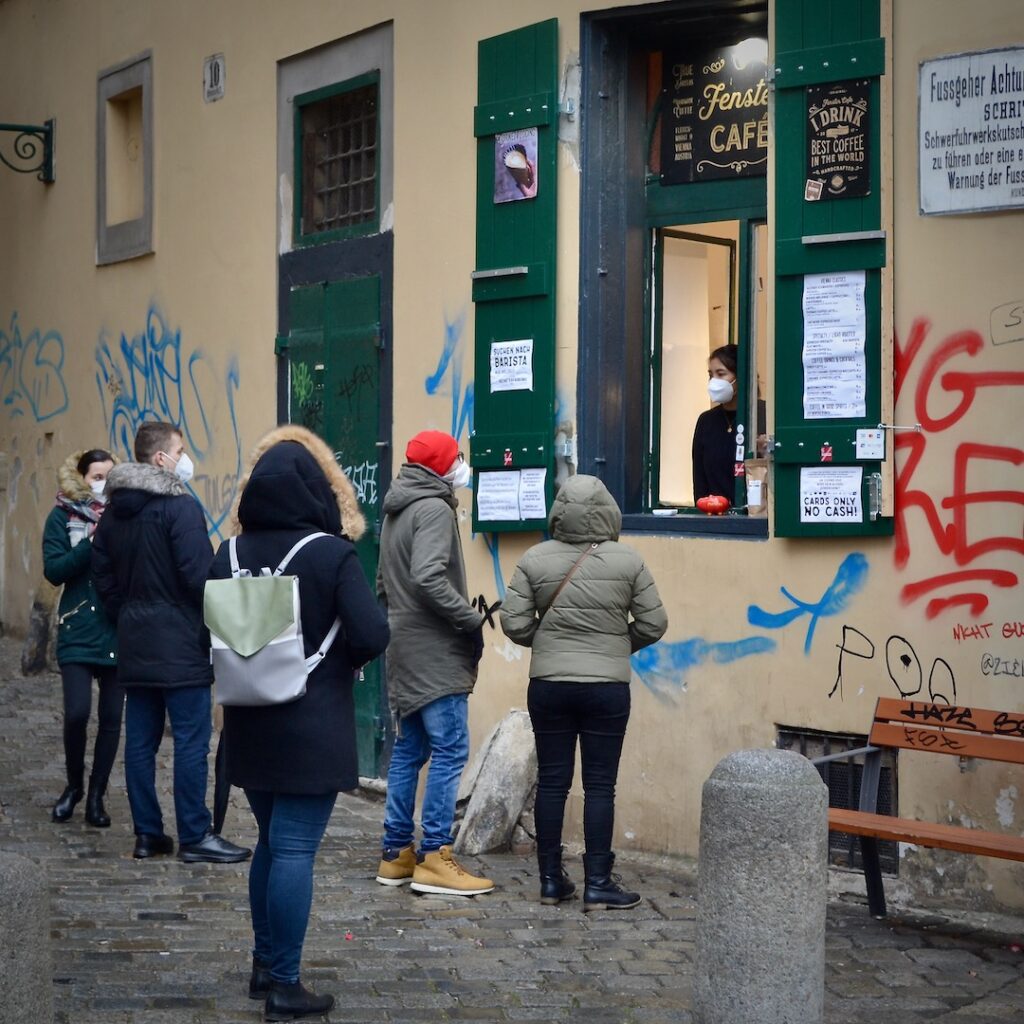 Visitors waiting to be served at Fenster Cafe in Vienna 